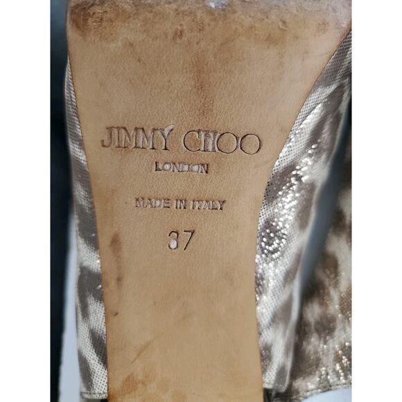 $695 JIMMY CHOO Nova Gold Leopard Shimmer Slingback Open Toe 4" Heels EU 37 US 7 - Picture 12 of 12